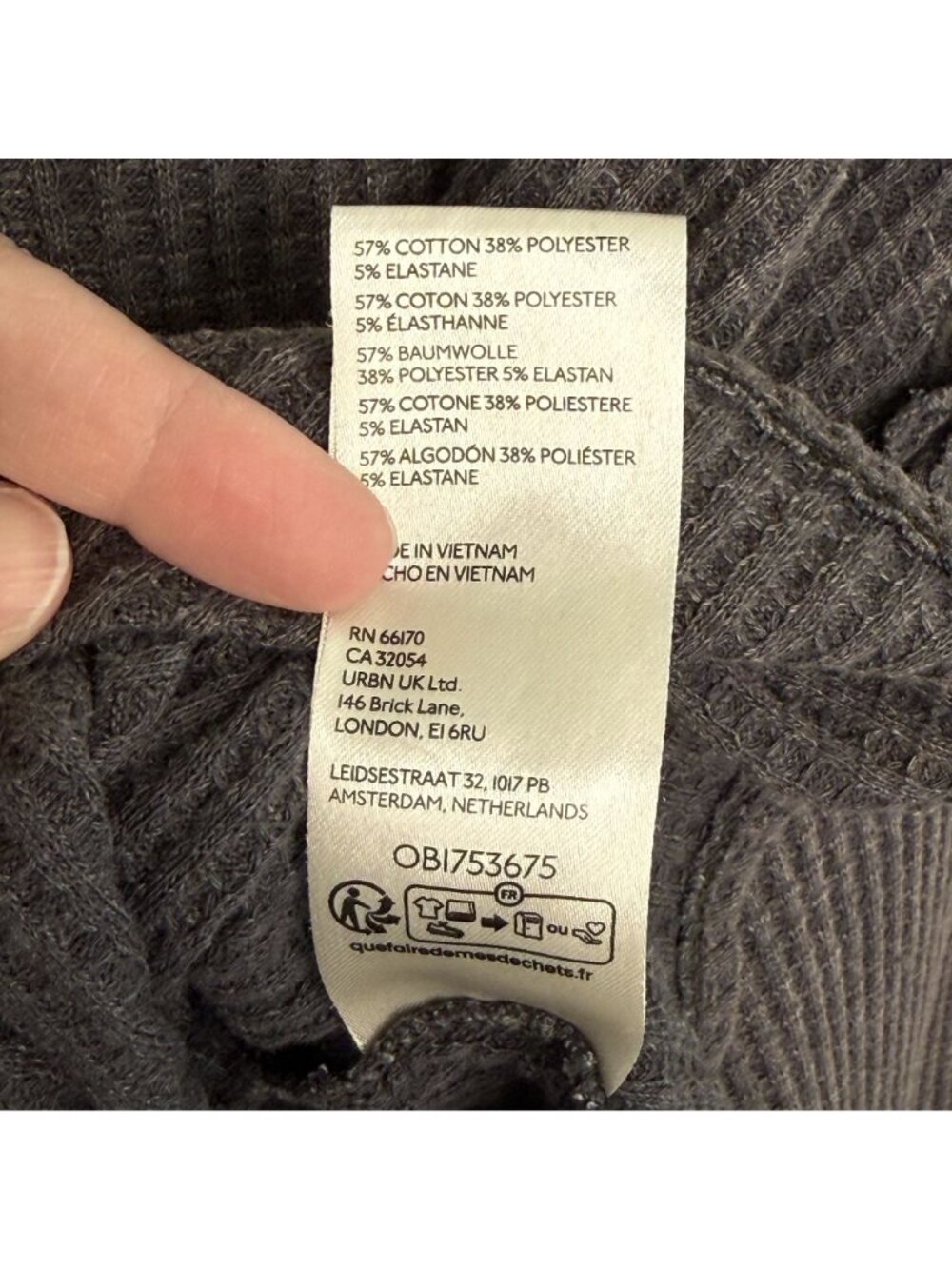 We The Free Charcoal Waffle Knit Oversized V-Neck Top, S - Picture 7 of 7
